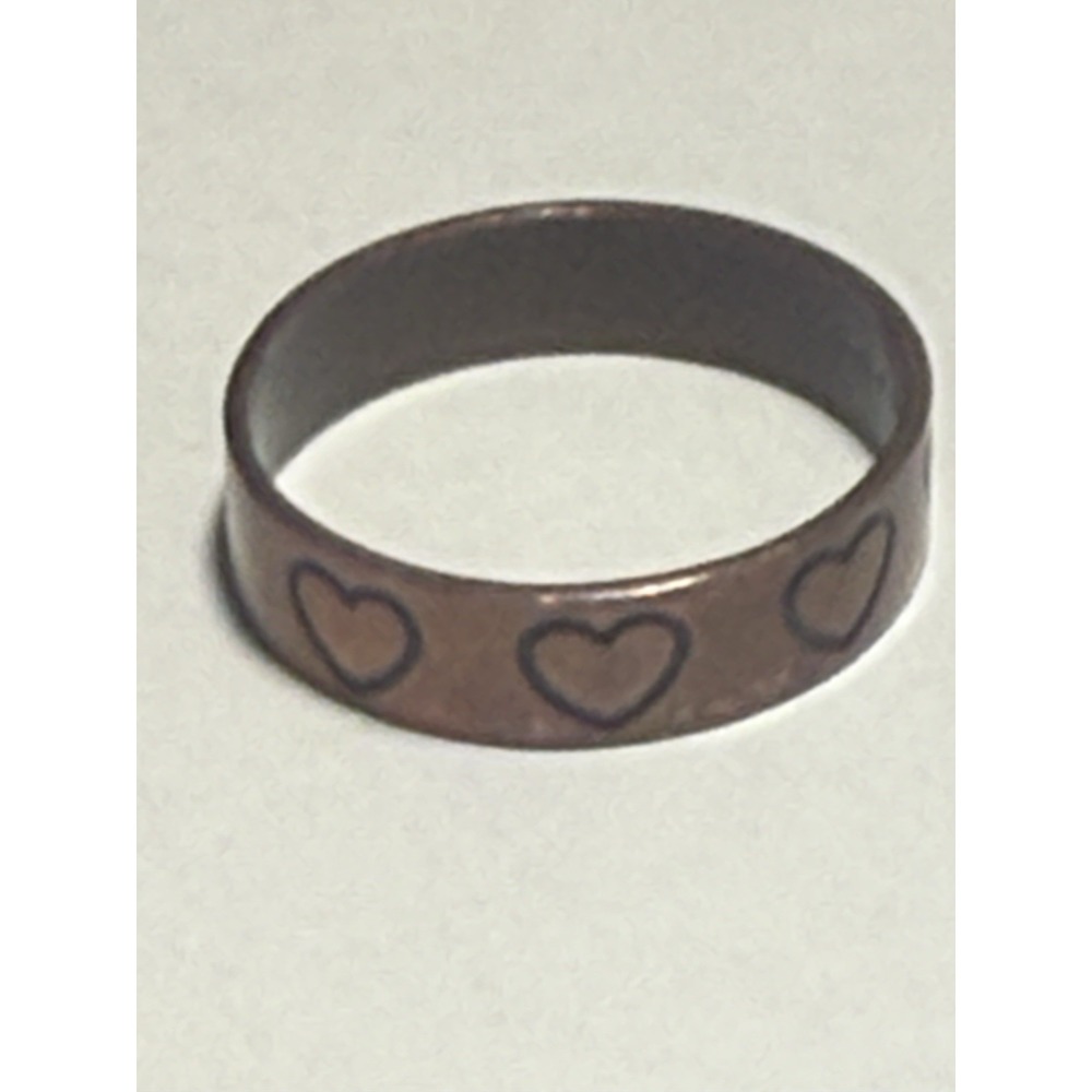 Vtg Copper Heart Band Ring Stamped Size 10.5 Retro Boho Unisex Jewelry